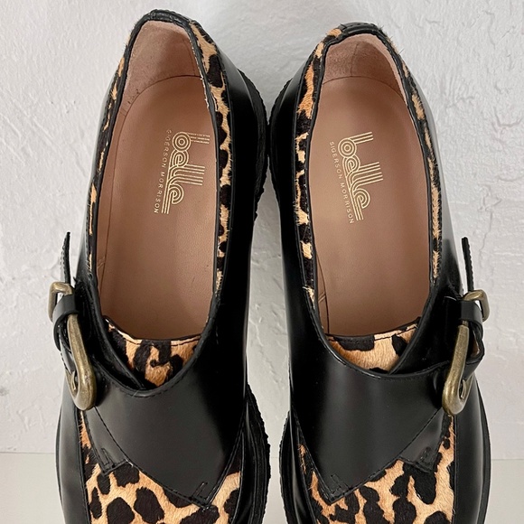 Belle by Sigerson Morrison Leopard and Leather creepers pointy toe flats loafers - Picture 5 of 13